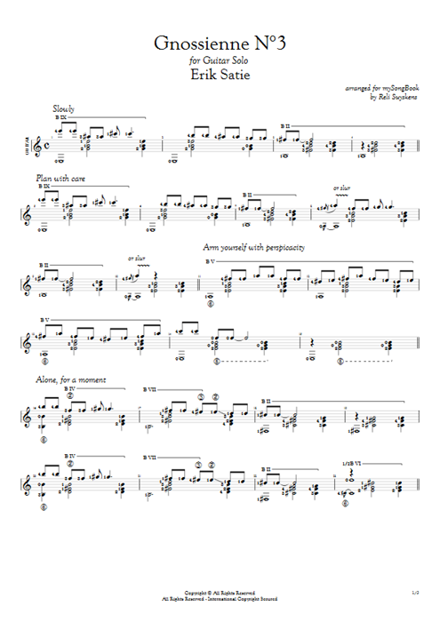Gnossienne N°3 Erik Satie guitar pro tab AGuitar Solo Guitar mysongbook
